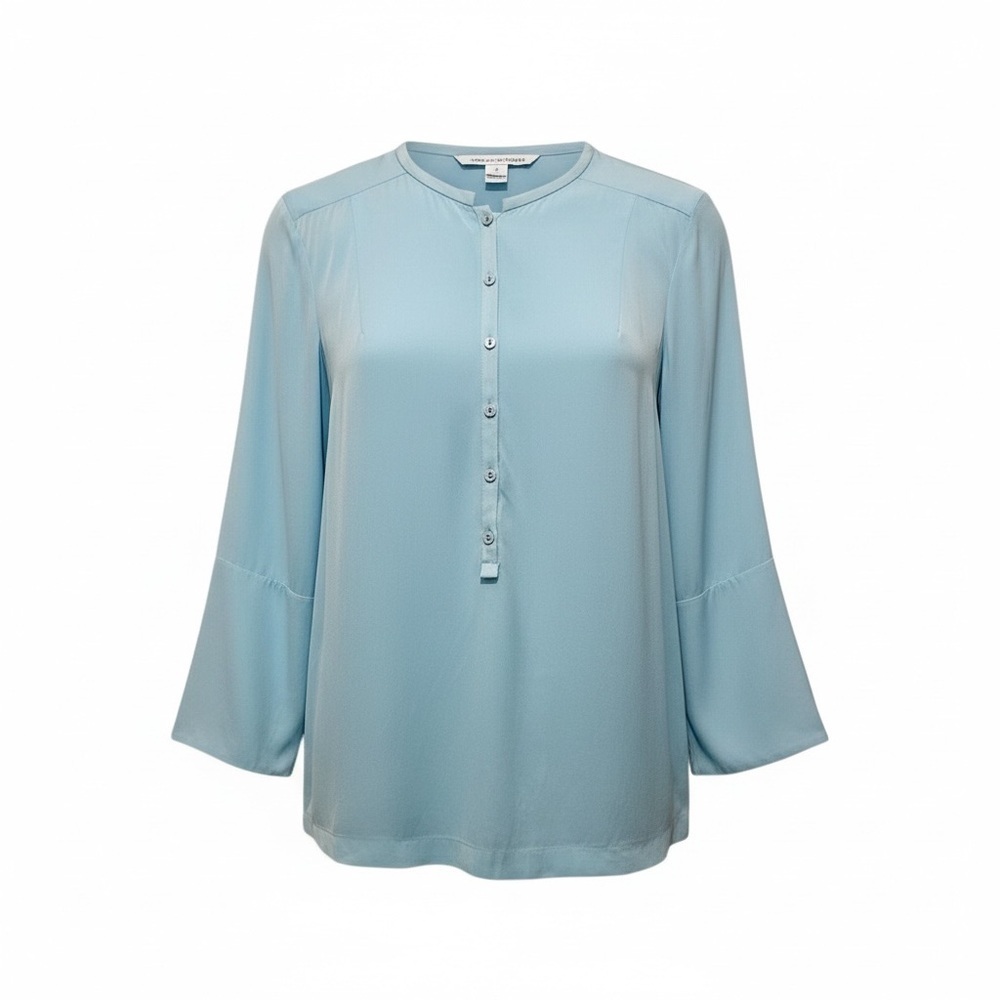 DVF Diane Von Furstenberg Size 12 Aqua Blue Lightweight Crepe Blouse Tunic Style